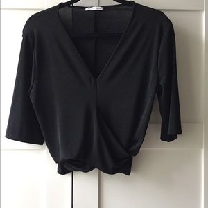 Zara Cropped Faux Wrap Shirt